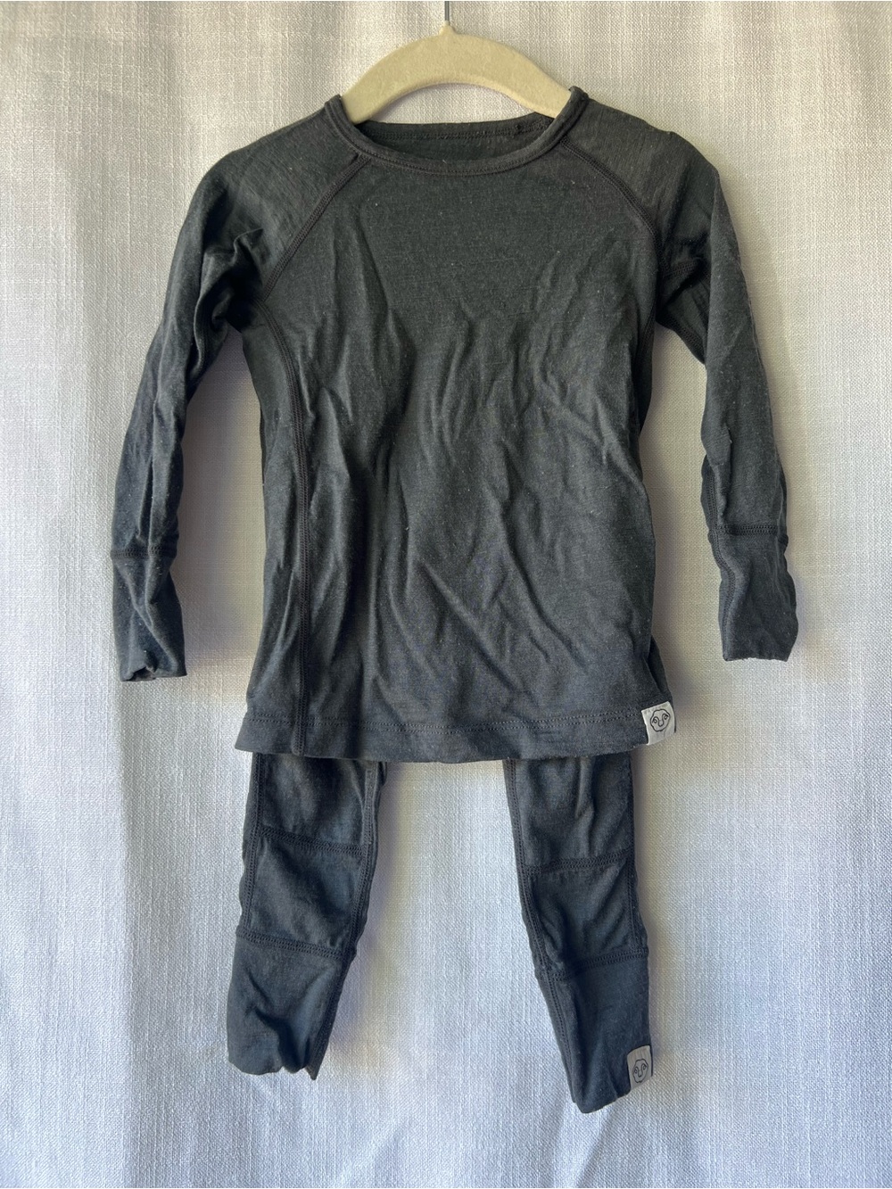 Woolino Kids Long Sleeve Top & Leggings Matching Set - Charcoal 100% Wool 2T